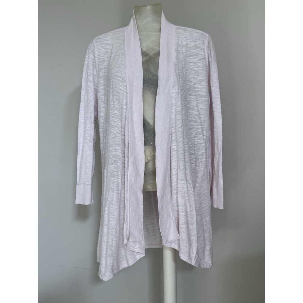 Chico’s Sweater Womens L Pale Pink Ramie Cotton Open Cardigan Coastal Beach